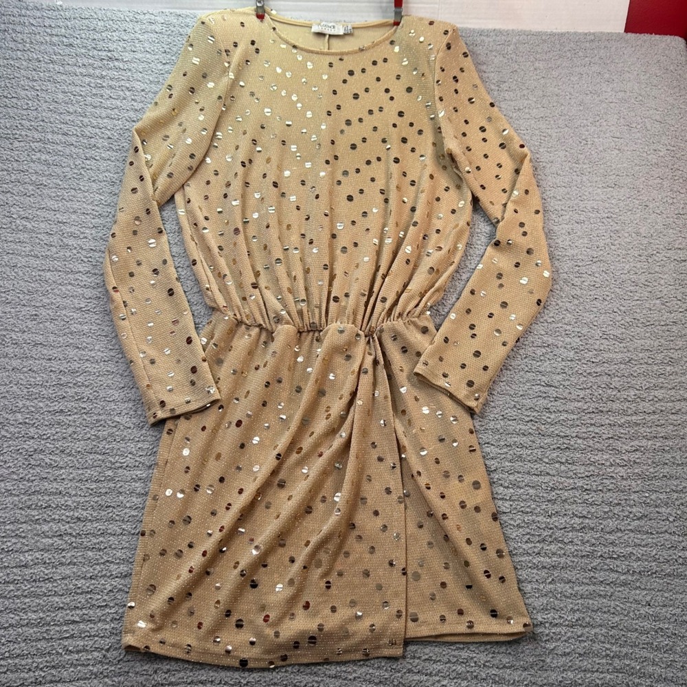 Flounce London Sequin Mini Dress Gold US 6 Disco Glam Party Night Out 70s Style